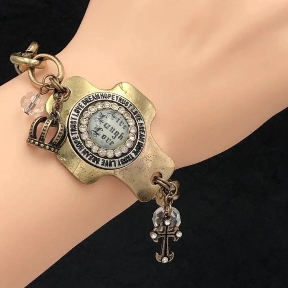 🌼 Vintage Look Gold Chain Cross Bracelet